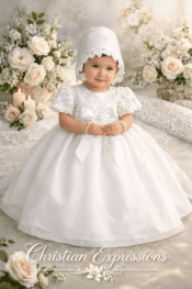 Girls Christening Gown with Embroidered Satin Ribbon
