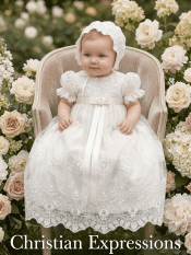 Girls Christening Gown – Embroidered Tulle Gown