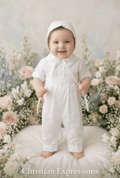 Boys One Piece Christening Romper with Pin Tucking