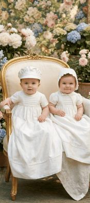 Unisex Dupioni Silk Short Sleeve Christening Gown