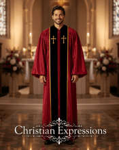 Men’s Burgundy Clergy Pulpit Robe with Gold Embroidered Crosses
