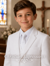 Boys first communion tie white with embroidered Cross