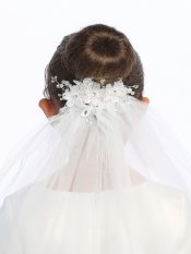 First Communion Comb Veil Organza Flowers and Rhinestones