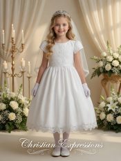 Girls Embroidered Lace with Sequins First Communion Dress