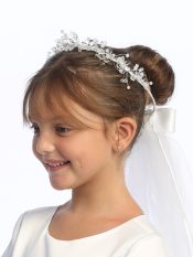 First Communion Veil Crystal flowers, beads & rhinestone accents