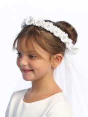 First Communion Veil Satin flowers with rhinestones