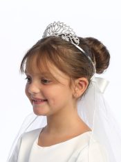 First Communion Rhinestone Tiara Veil