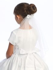 First Communion Veil on Comb Satin Flowers