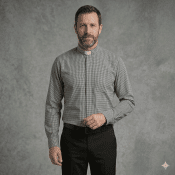 Olive Gingham Checkered Men's Clergy Shirt