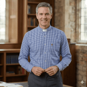 Blue Gingham Checkered Men’s Clergy Shirt