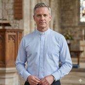 Light Blue Gingham Checkered Clergy Shirt