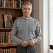 Navy Gingham Checkered Men's Clergy Shirt