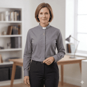 Women's Charcoal Grey Tab Collar Clergy Blouse