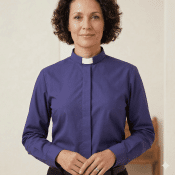 Women's Dark Blue Cotton Tab Collar Cotton Clergy Blouse
