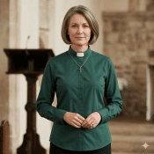Women's Green Cotton Tab Collar Cotton Clergy Blouse