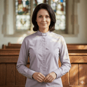 Women's Grey Cotton Tab Collar Cotton Clergy Blouse