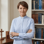 Women's Light Blue Cotton Tab Collar Cotton Clergy Blouse