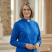 Women's Mid Blue Tab Collar Clergy Blouse