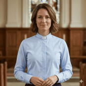 Women's Sky Blue Tab Collar Cotton Twill Clergy Blouse