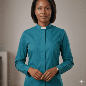 Women's  Teal Tab Collar Cotton Clergy Blouse