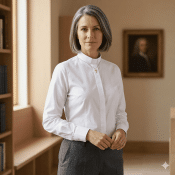 Women's White Tab Collar Clergy Blouse