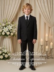 Boys Slim Fit Black First Communion Suit