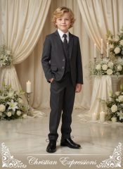 Boys Slim Fit Dark Gray First Communion Suit