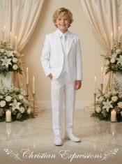 Boys Slim Fit White First Communion Suit