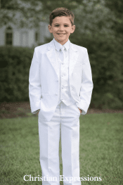 Boys White Brocade First Communion  Suit