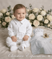 Boys White Long Sleeve Cotton Preemie Christening or Burial 4 Piece Set