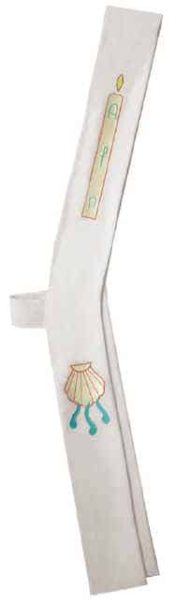 BAPTISM - WITH CANDLE AND SHELL ON WHITE  DEACON STOLE