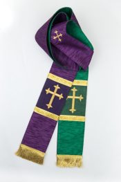 Raw Silk look Reversible Stole Green/Purple