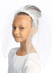 First Communion Veil on comb with Organza Flowers