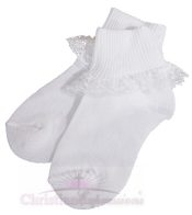 Girls White Christening Anklet Lace Trim