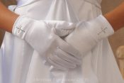 Rhinestone Cross Satin Gloves