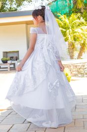 First Communion Dress With Long Organza Skirt and Bow