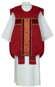 FIDDLE BACK - RED  WITH BROCADE AND VELVET TRIM WITH GALLOON