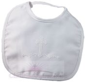 Boys Matte Satin Christening Bib with Cross