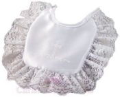 Girls Matte Satin Screened Cross Christening Bib