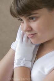 Satin First Communion Gloves w/Bow
