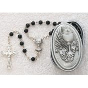 PEWTER GIFT BOX WITH BLACK GLASS COMMUNION ROSARY