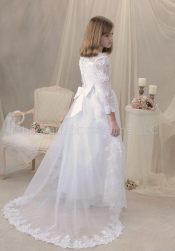 Long Length Organza and Lace First Communion Gown with Long Sleeves