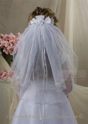 First Communion Clip Veil with Streamers and Large Satin Rosette