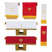 3 Piece Reversible Church Parament Set - Red & White