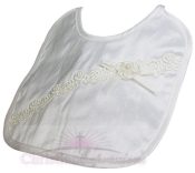 Girls Silk Dupioni Christening Bib with Flower