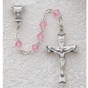 First Communion Rosary  PINK TIN CUT w/Sterling Chalice or Miraculous