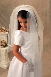 First Communion Headband Veil with Pearls and Flowers
