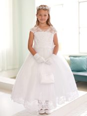 Plus Size Lace First Communion Dress with Cap Sleeves