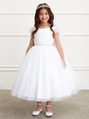 First Communion Dress Satin bodice with mesh sleeves