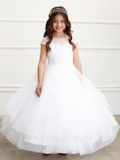 First Communion Gown With Layered asymmetrical skirt with horse hair trim
